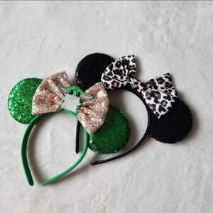 Sequin Baby Yoda and Leopard Mickey Mouse Ear Disney Headbands